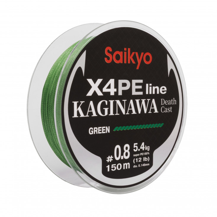 Шнур Saikyo KAGINAWA X4PE 150m, зеленый #0,8 (0,148mm), 5,4kg