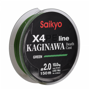 Шнур Saikyo KAGINAWA X4PE 150m, зеленый #2 (0,235mm), 10kg Шнур Saikyo KAGINAWA X4PE 150m, зеленый #2 (0,235mm), 10kg