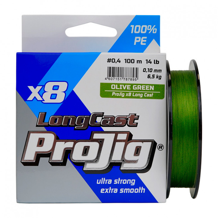 Шнур плетеный ProJig X8 Long Cast, хаки (0,10 мм, 6,5 кг, 100 м)