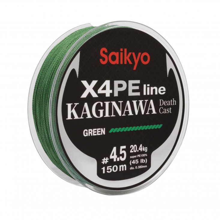 Шнур Saikyo KAGINAWA X4PE 150m, зеленый #4.5 (0,38mm), 20,4kg