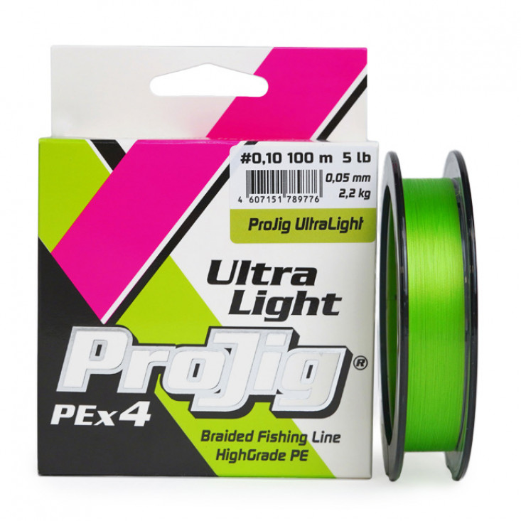 Шнур плетеный ProJig Ultra Light, светло-зелёный (0,05 мм, 2,2 кг, 100 м)