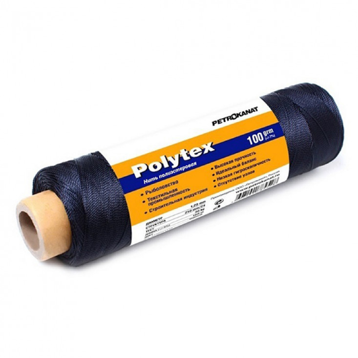 Нитки полиэфирные Polytex, бобина (210 den/9 (0,70 мм), 100 г, белые)
